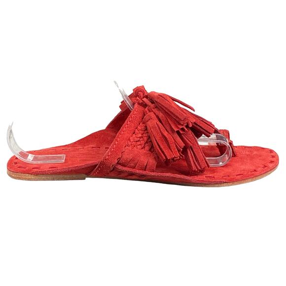 Figue Shoes - Figue Women’s Scaramouche Red Suede Tassel Sandals Size 8
